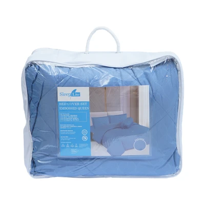 Gambar Sleeplite 160x200 cm Set 6 Pcs Seprai Queen Microfiber Emboss - Biru