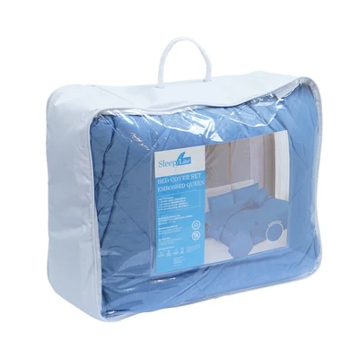 Gambar Sleeplite 160x200 cm Set 6 Pcs Seprai Queen Microfiber Emboss - Biru