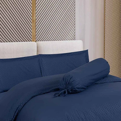 Gambar Sleeplite 160x200 cm Set 6 Pcs Seprai Queen Microfiber Emboss - Navy