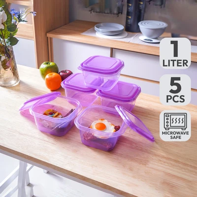 Gambar Picas Milly Wadah Makanan Plastik 1 Liter Set 5 pcs - Ungu Lavender