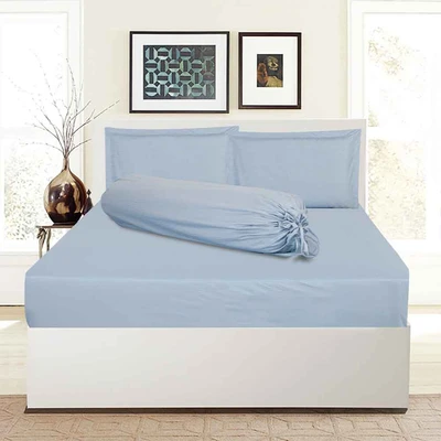 Gambar Sleeplite 160x200 cm Set 5 Pcs Seprai Queen Microfiber Emboss - Biru Muda