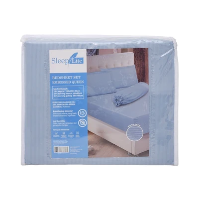 Gambar Sleeplite 160x200 cm Set 5 Pcs Seprai Queen Microfiber Emboss - Biru Muda