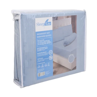 Gambar Sleeplite 160x200 cm Set 5 Pcs Seprai Queen Microfiber Emboss - Biru Muda