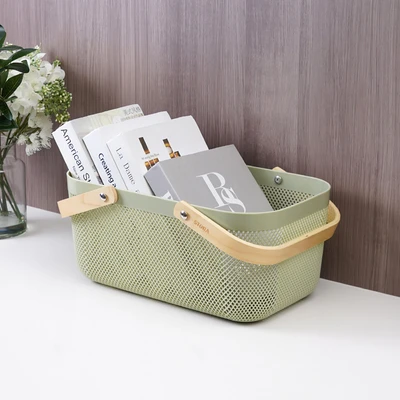 Gambar Stora Keranjang Penyimpanan Handle Kayu 40x25x18 cm - Hijau