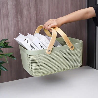 Gambar Stora Keranjang Penyimpanan Handle Kayu 40x25x18 cm - Hijau