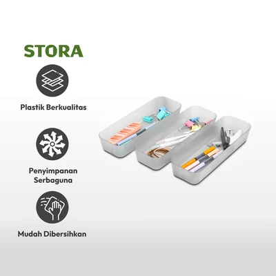 Gambar Stora Organizer Laci 26x8.5x4.5 cm Set 3 pcs - Abu-Abu