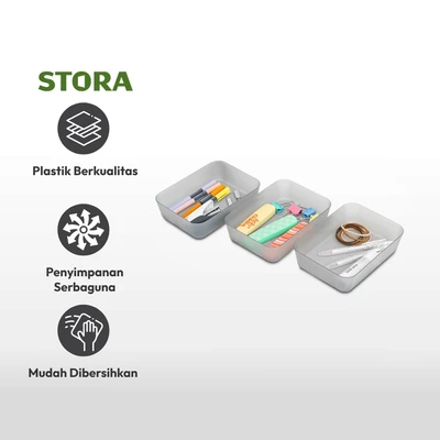 Gambar Stora Organizer Laci 18x13x4.5 cm Set 3 pcs - Abu-Abu