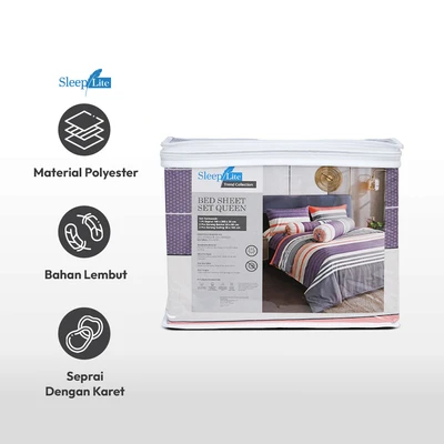 Gambar Sleeplite 160x200 cm Set 5 Pcs Seprai Queen Polyester Stripe Cider