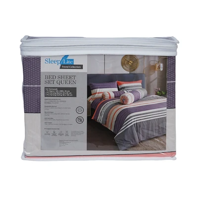 Gambar Sleeplite 160x200 cm Set 5 Pcs Seprai Queen Polyester Stripe Cider