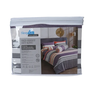 Gambar Sleeplite 180x200 cm Set 5 Pcs Seprai King Polyester Stripe Cider