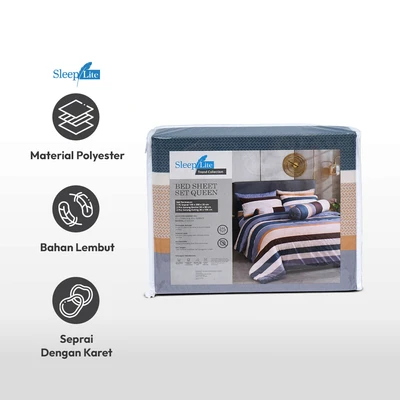 Gambar Sleeplite 160x200 cm Set 5 Pcs Seprai Queen Polyester Stripe Nomad