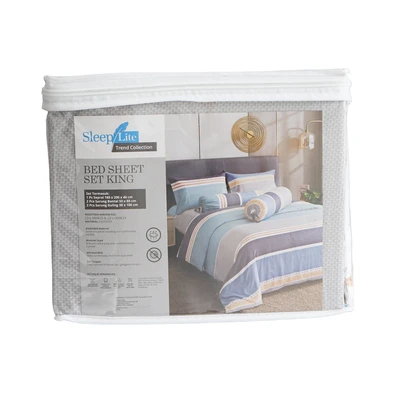 Gambar Sleeplite 180x200 cm Set 5 Pcs Seprai King Polyester Stripe Glacier