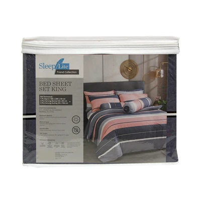 Gambar Sleeplite 180x200 cm Set 5 Pcs Seprai King Polyester Tripe Azure