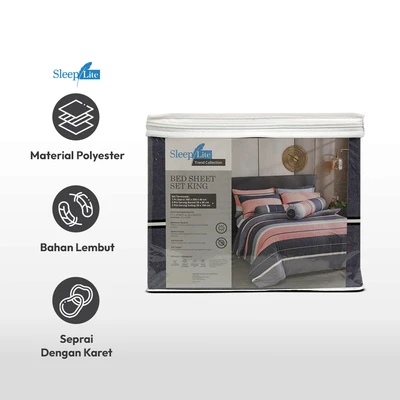Gambar Sleeplite 180x200 cm Set 5 Pcs Seprai King Polyester Tripe Azure