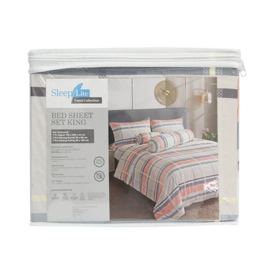 Gambar Sleeplite 180x200 cm Set 5 Pcs Seprai King Polyester Stripe Caspia