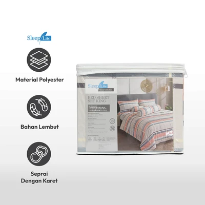 Gambar Sleeplite 180x200 cm Set 5 Pcs Seprai King Polyester Stripe Caspia