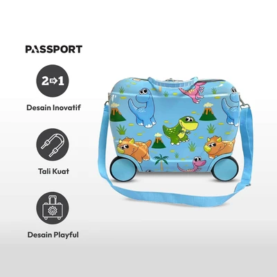 Gambar Passport 16 Inci Koper Anak Pc & Abs Ride On Dino - Biru