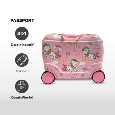 Gambar Passport 16 Inci Koper Anak Pc & Abs Ride On Unicorn - Pink