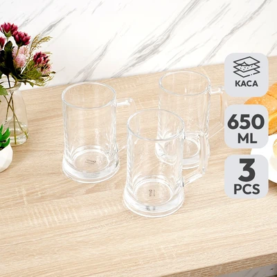Gambar Appetite Kylo Gelas Kaca Dengan Handle 650 ml Set 3 Pcs Transparan