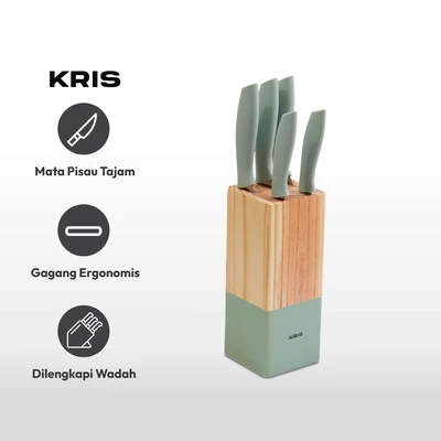 Gambar Kris Set 6 Pcs Pisau Dapur Dengan Block Penyimpanan - Turquoise