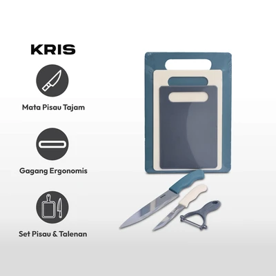 Gambar Kris Set 6 Pcs Pisau Dapur Dengan Talenan - Biru