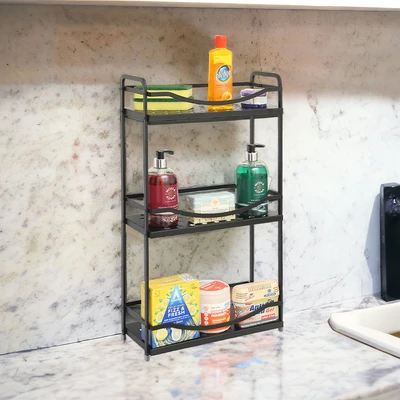 Gambar Stora Rak Kamar Mandi Aluminium 3 Tingkat - Hitam