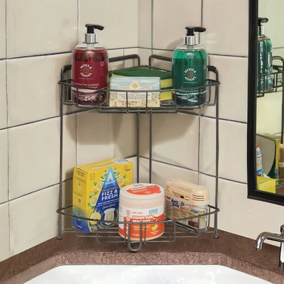Gambar Stora Rak Sudut Kamar Mandi Chrome 2 Tingkat - Hitam