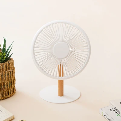 Gambar Ataru Kipas Angin Meja Rechargeable Dengan LED Light Wooden - Putih