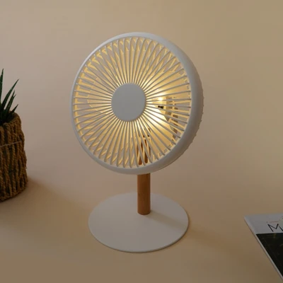 Gambar Ataru Kipas Angin Meja Rechargeable Dengan LED Light Wooden - Putih