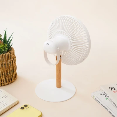 Gambar Ataru Kipas Angin Meja Rechargeable Dengan LED Light Wooden - Putih