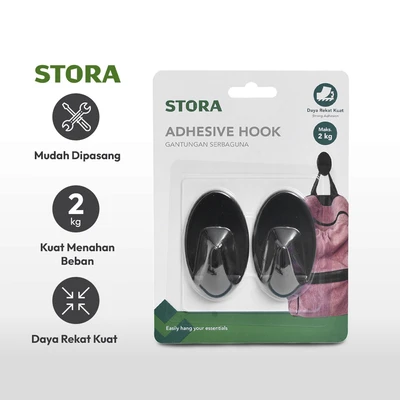 Gambar Stora Gantungan Dinding Permanen Serbaguna Oval Set 2 pcs - Hitam