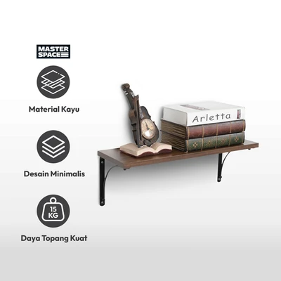 Gambar Masterspace Rak Dinding 60x25x1.8 cm - Cokelat Tua Oak