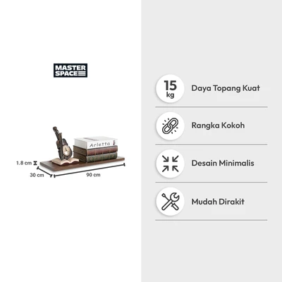 Gambar Masterspace 90x30x1.8 cm Rak Dinding - Hitam Dark Oak