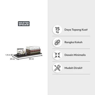 Gambar Masterspace Rak Dinding Kayu 60x20x1.8 cm - Hitam/Cokelat Walnut
