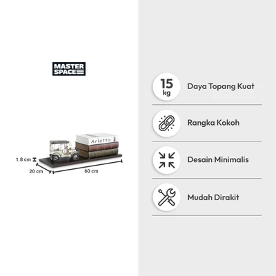 Gambar Masterspace Rak Dinding Kayu 60x25x1.8 cm - Hitam