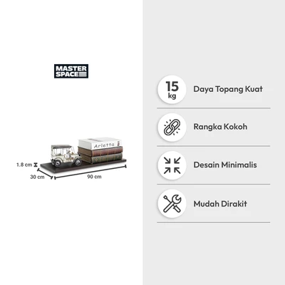 Gambar Masterspace Rak Dinding 90x30x1.8 cm - Hitam Walnut