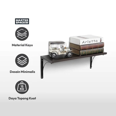 Gambar Masterspace Rak Dinding 90x40x1.8 cm - Hitam/Cokelat Walnut