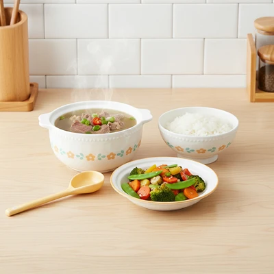 Gambar Appetite Tetsu Set Mangkuk Saji Serbaguna & Sendok Flower - Oranye