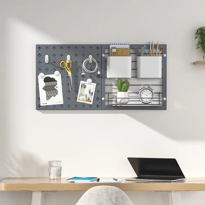 Gambar Stora Papan Pegboard Metal & Wire - Abu-Abu
