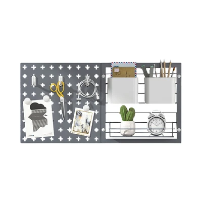 Gambar Stora Papan Pegboard Metal & Wire - Abu-Abu