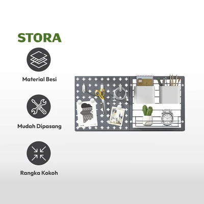 Gambar Stora Papan Pegboard Metal & Wire - Abu-Abu