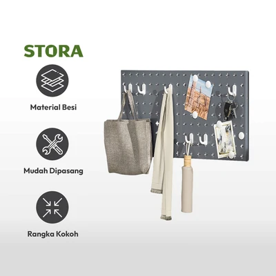 Gambar Stora Papan Pegboard Metal - Abu-Abu