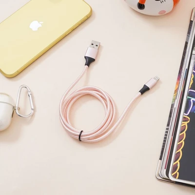 Gambar Ataru Kabel Charger Lightning Nylon Braided - Pink