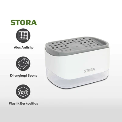Gambar Stora Dispenser Sabun Cuci Piring Dengan Tempat Spons - Putih