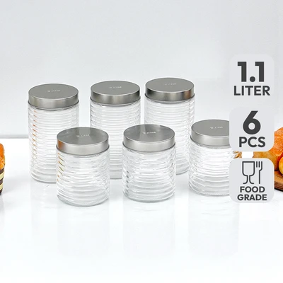 Gambar Picas Stoples Kaca Dengan Tutup Screw Set 6 Pcs Transparan - Silver