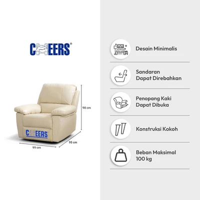 Gambar Cheers Mc Belle Sofa Recliner Kulit 1 Seater - Krem