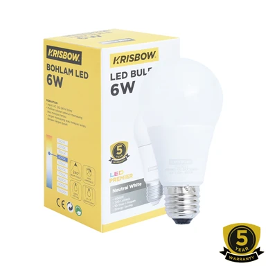 Gambar Krisbow Premier Bohlam LED 6 Watt 720 Lumen Neutral White E27 - Putih