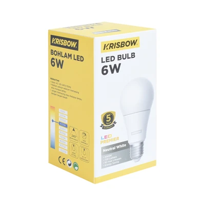 Gambar Krisbow Premier Bohlam LED 6 Watt 720 Lumen Neutral White E27 - Putih