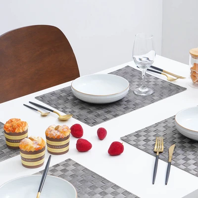 Gambar Appetite Kazo Tatakan Piring Double Side 45x30 cm Set 4 pcs - Abu-Abu
