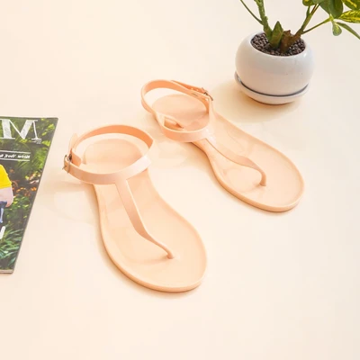 Gambar Ataru Ukuran 37 Sandal Wanita T Strap Jelly - Krem Nude